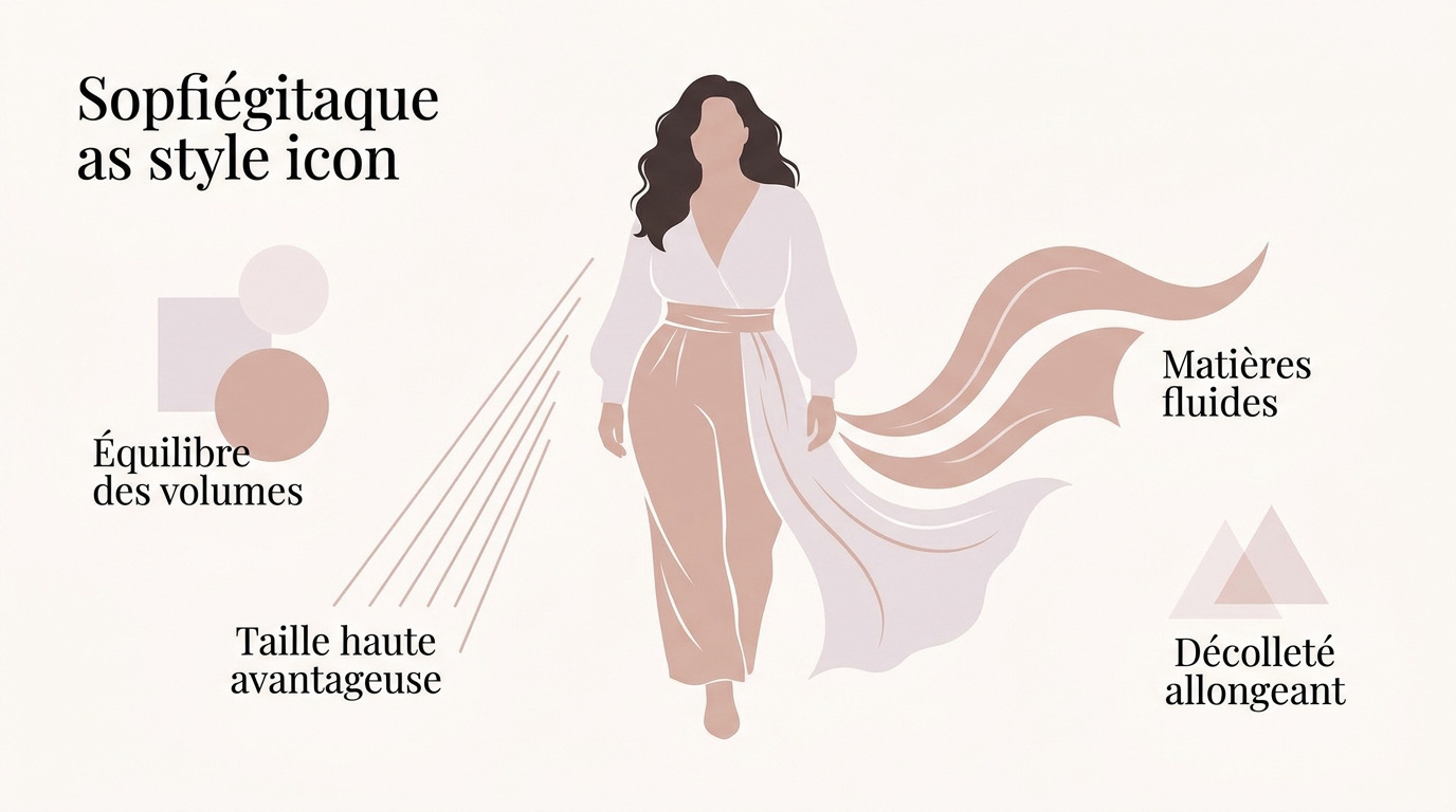 Femme petite et ronde portant une tenue élégante qui valorise sa morphologie